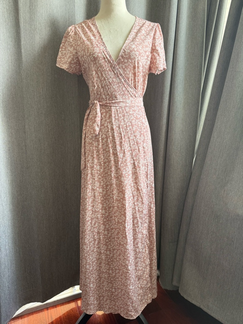 SHEIN Dusty Rose Floral Wrap-Style Maxi Dress